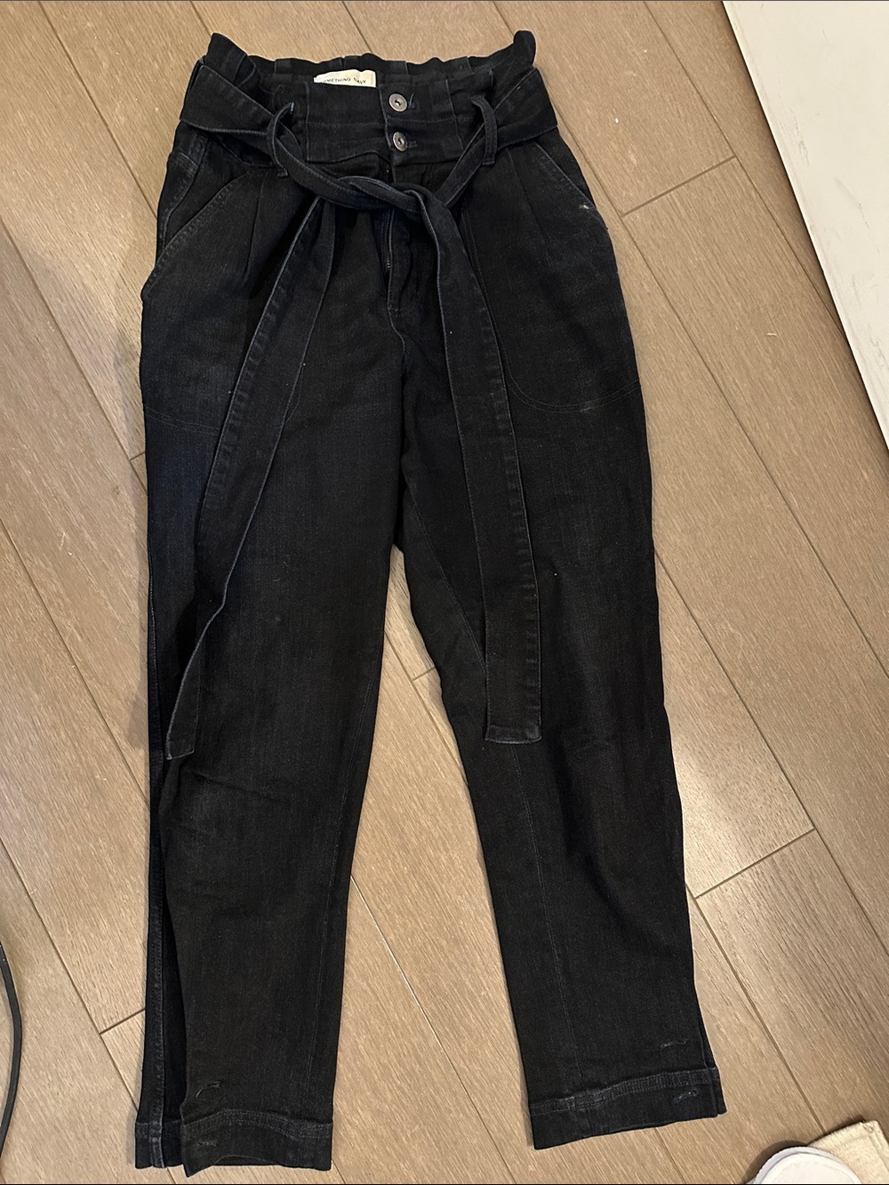 Something Navy Black High-Rise Paperbag Waist Pants with Tie